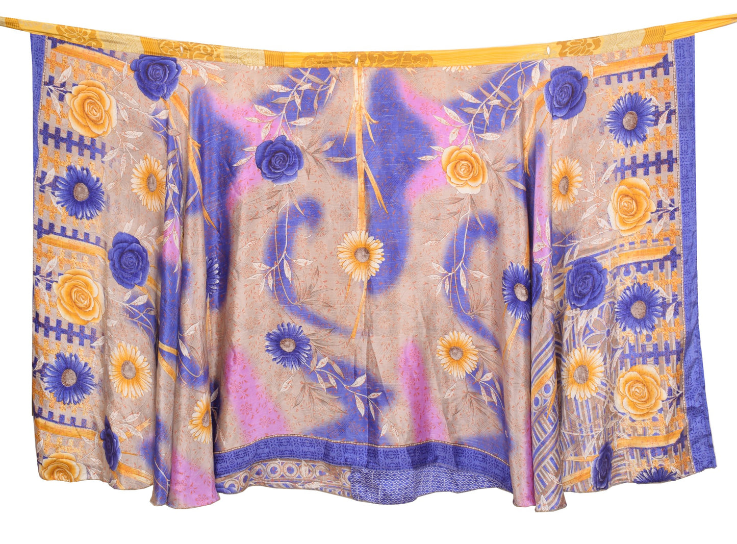 Sushila Vintage Yellow Saree Magic Wrap Reversible Skirt Beach Dress Art Silk Boho