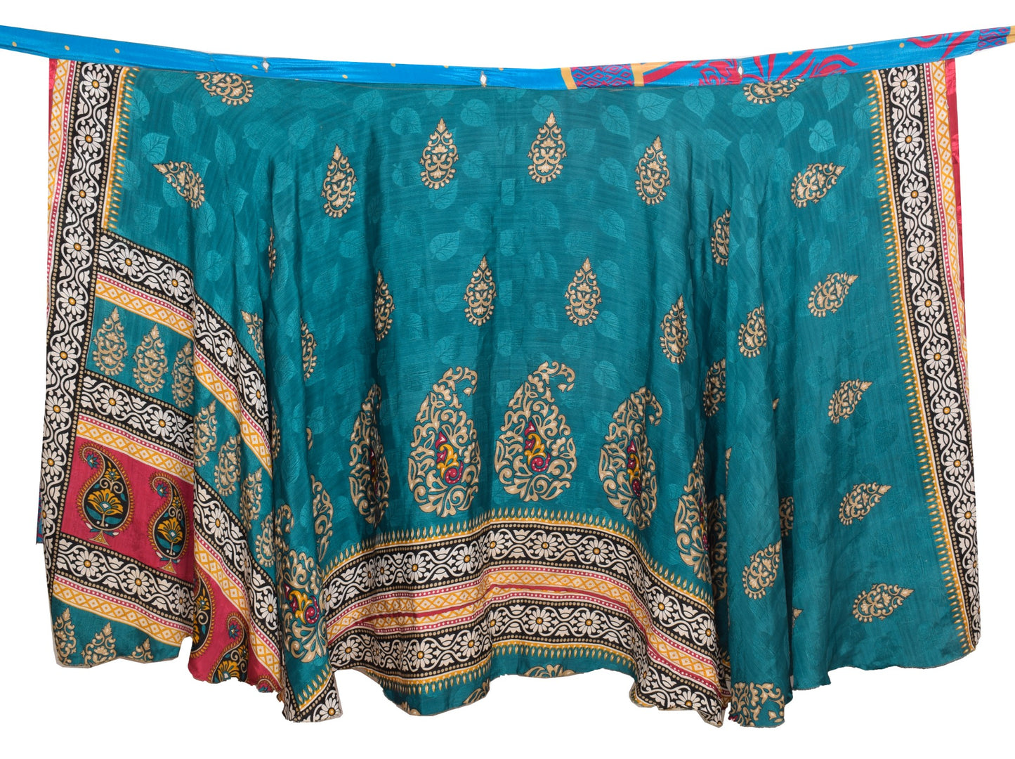Sushila Vintage Turq Blue Art Silk Sari Magic Wrap Reversible Skirt Beach Dress