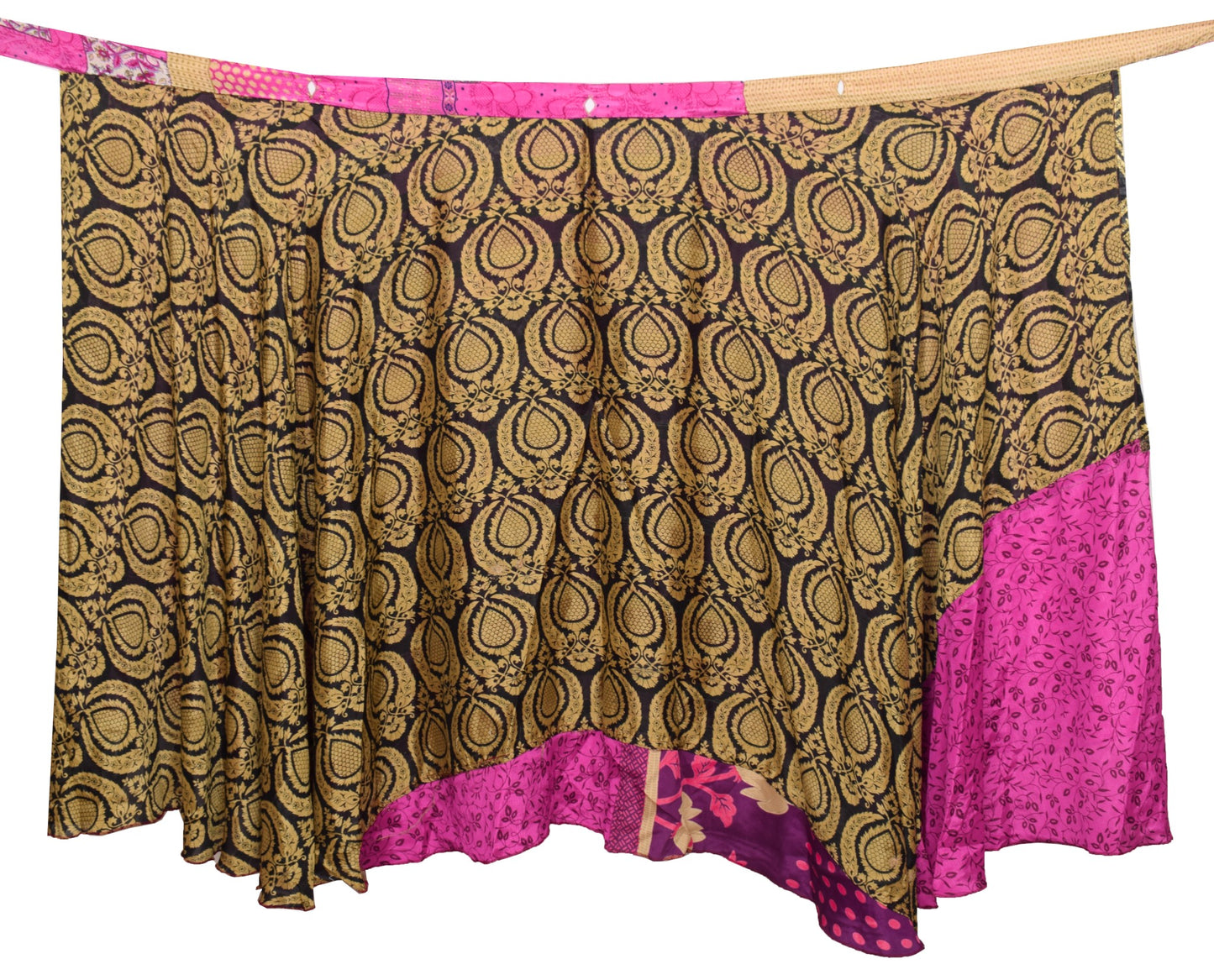 Sushila Vintage Black Art Silk Saree Magic Wrap Reversible Skirt Beach Dress