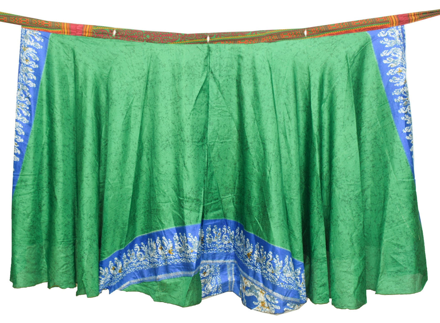 Sushila Vintage Art Silk Saree Magic Wrap Reversible Skirt Beach Dress Green