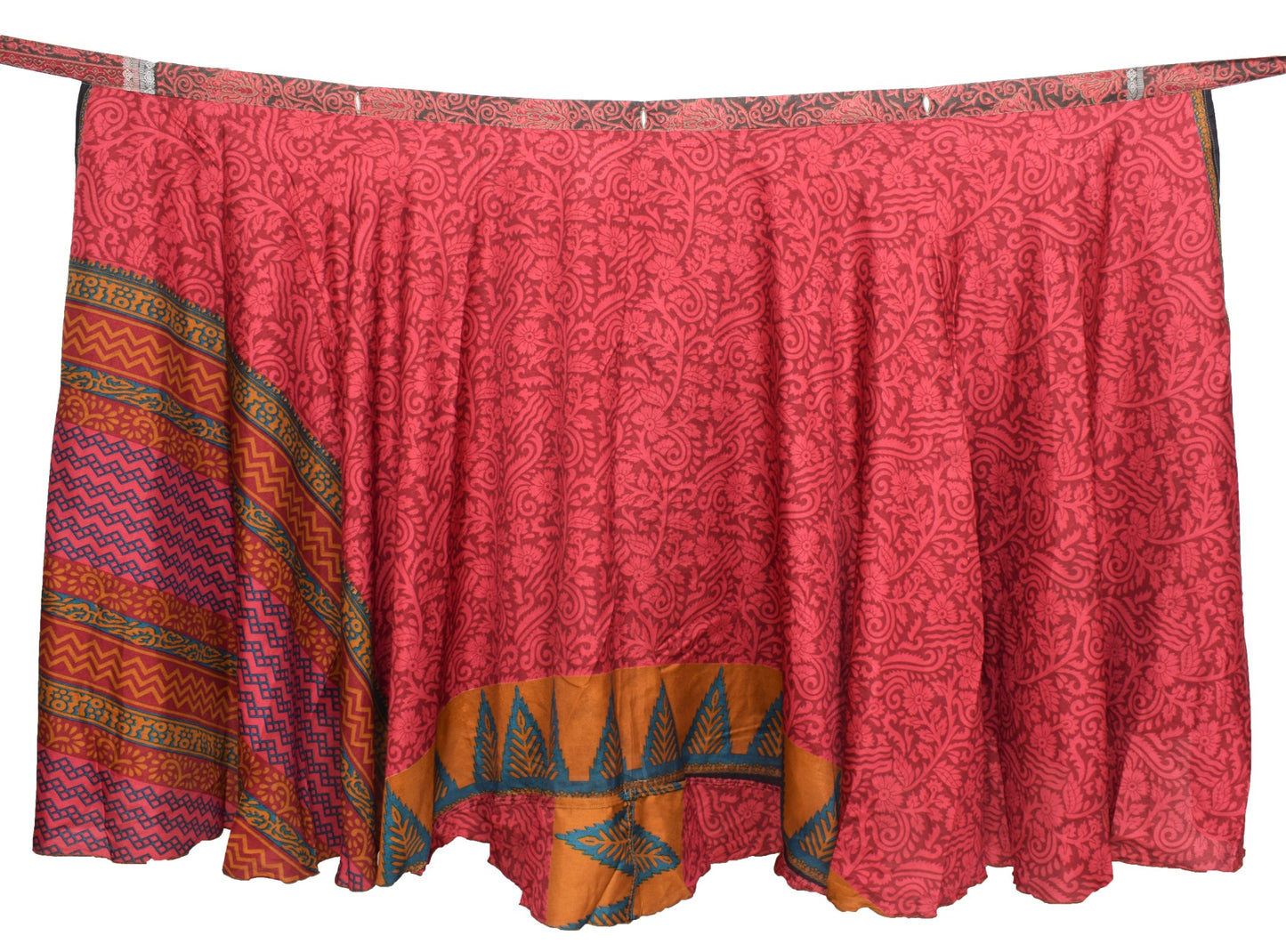 Sushila Vintage Art Silk Saree Magic Wrap Reversible Skirt Beach Dress Maroon