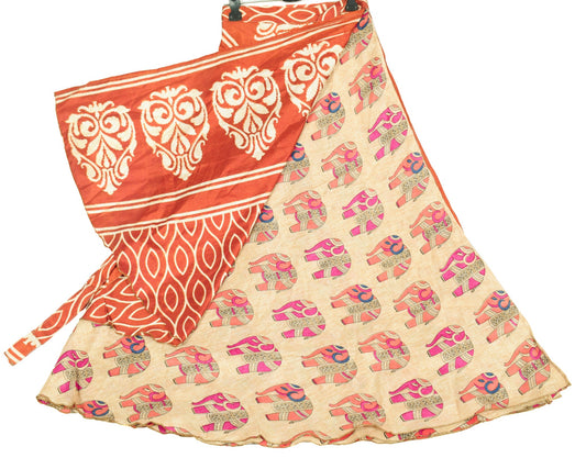 Sushila Vintage Art Silk Saree Magic Wrap Reversible Skirt Elephant Beach Dress
