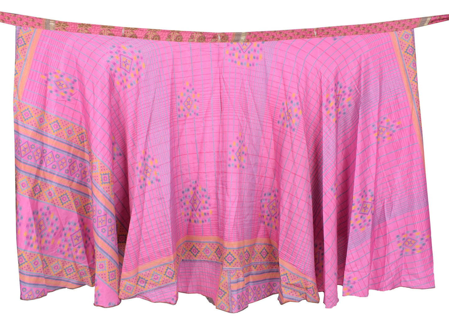 Sushila Vintage Pink Art Silk Saree Magic Wrap Reversible Skirt Beach Dress Boho