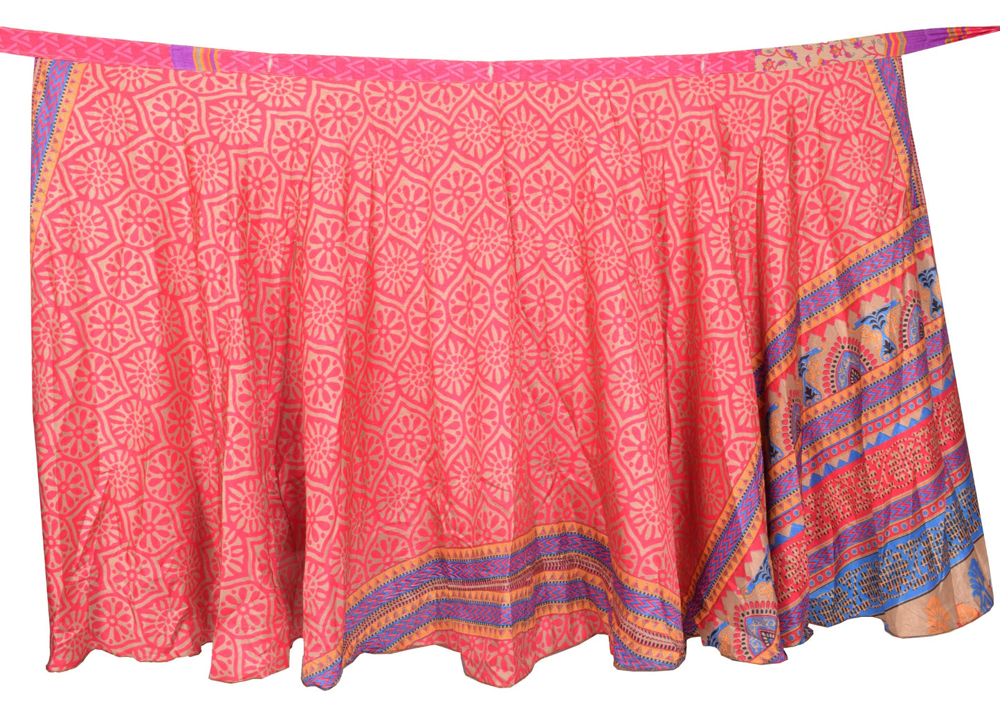 Sushila Vintage Floral Art Silk Saree Magic Wrap Reversible Skirt Pink Dress