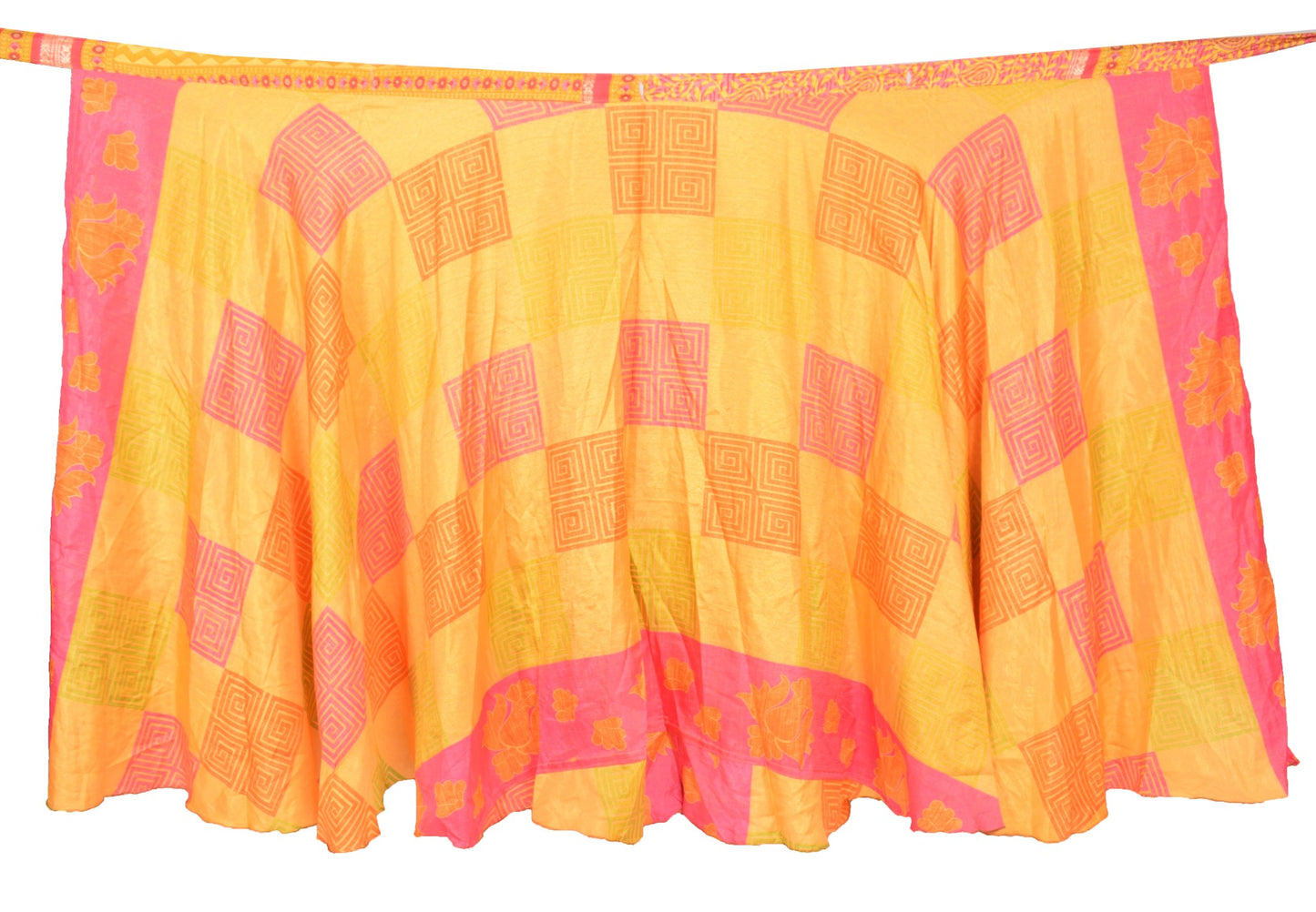 Sushila Vintage Yellow Art Silk Saree Magic Wrap Reversible Skirt Beach Dress