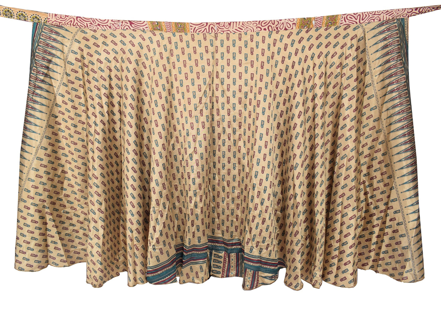 Sushila Vintage Art Silk Saree Magic Wrap Reversible Skirt Paisley Beach Dress