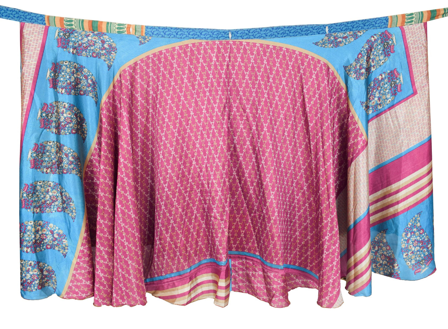 Sushila Vintage Art Silk Saree Magic Wrap Reversible Skirt Floral Beach Dress