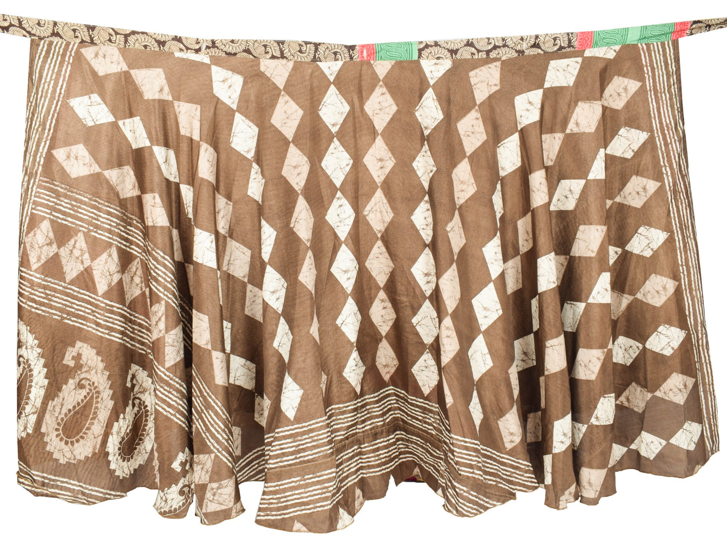 Sushila Vintage Art Silk Saree Magic Wrap Brown Reversible Skirt Beach Dress