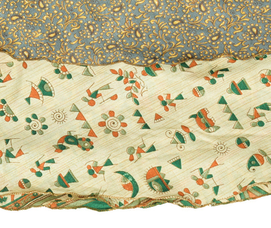Sushila Vintage Cream Art Silk Saree Magic Wrap Reversible Skirt Beach Dress