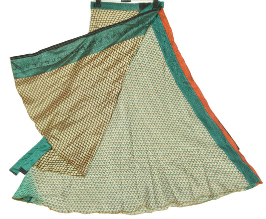 Sushila Vintage Brown Art Silk Saree Magic Wrap Reversible Skirt Beach Dress