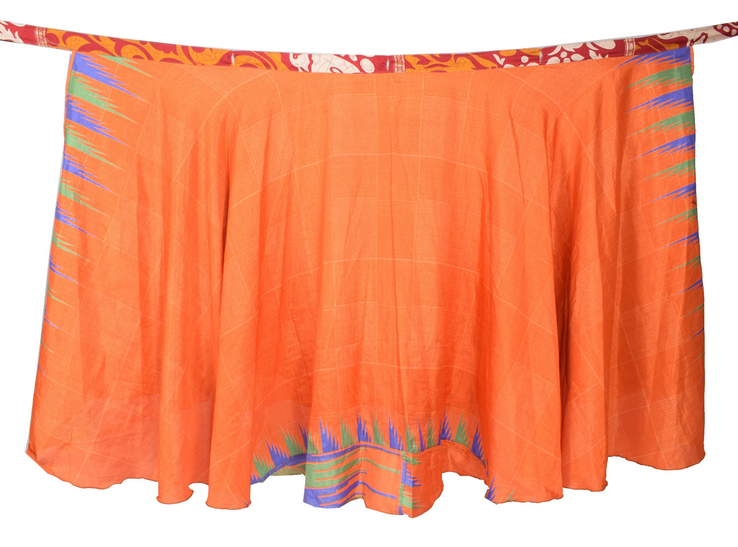 Sushila Vintage Art Silk Saree Magic Wrap Reversible Skirt Beach Dress Red Orange