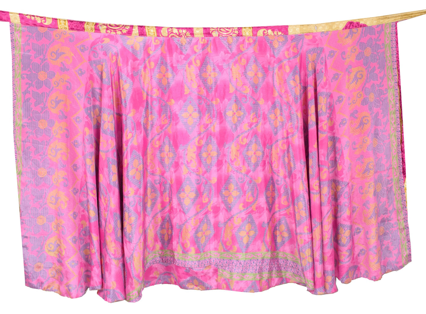 Sushila Vintage Magenta Art Silk Saree Magic Wrap Reversible Skirt Beach Dress