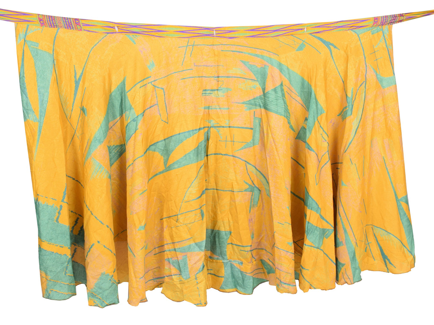 Sushila Vintage Art Silk Saree Magic Wrap Reversible Skirt Yellow Beach Dress
