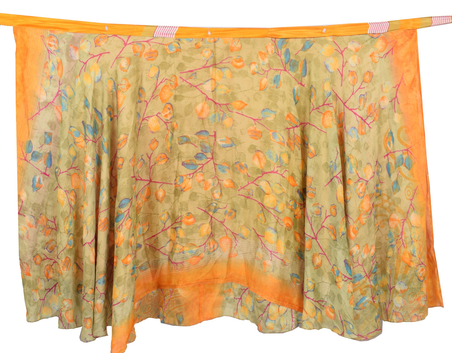 Sushila Vintage Art Silk Saree Magic Wrap Reversible Skirt Beach Dress Yellow