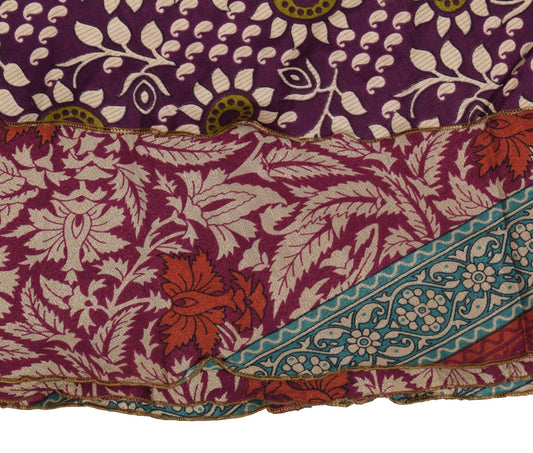 Sushila Vintage Dark Purple Saree Magic Wrap Reversible Skirt Art Silk Beach Dress