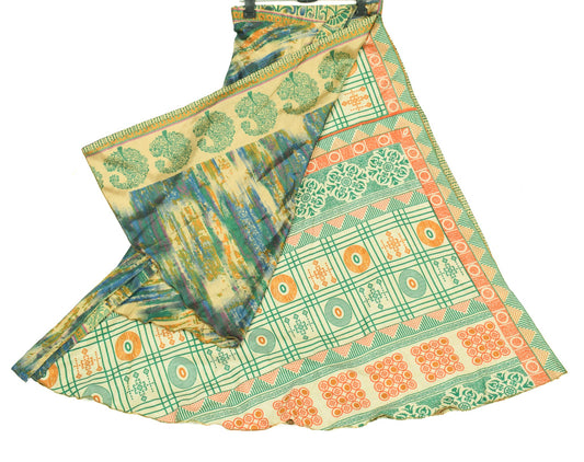Sushila Vintage Multi-Color Saree Magic Wrap Reversible Skirt Art Silk Beach Dress
