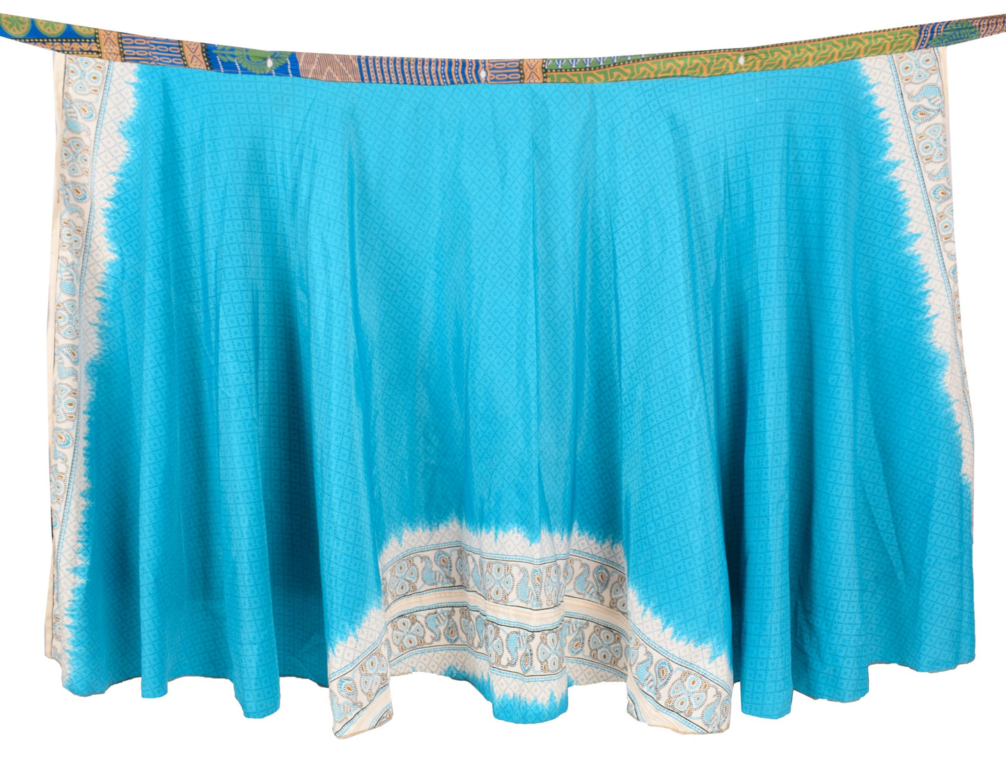 Sushila Vintage Art Silk Saree Magic Wrap Reversible Skirt Beach Dress Turq Blue
