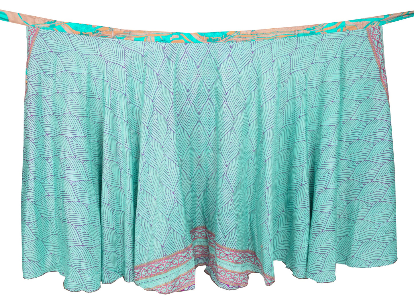 Sushila Vintage Art Silk Saree Magic Wrap Reversible Skirt Beach Dress Aqua Boho