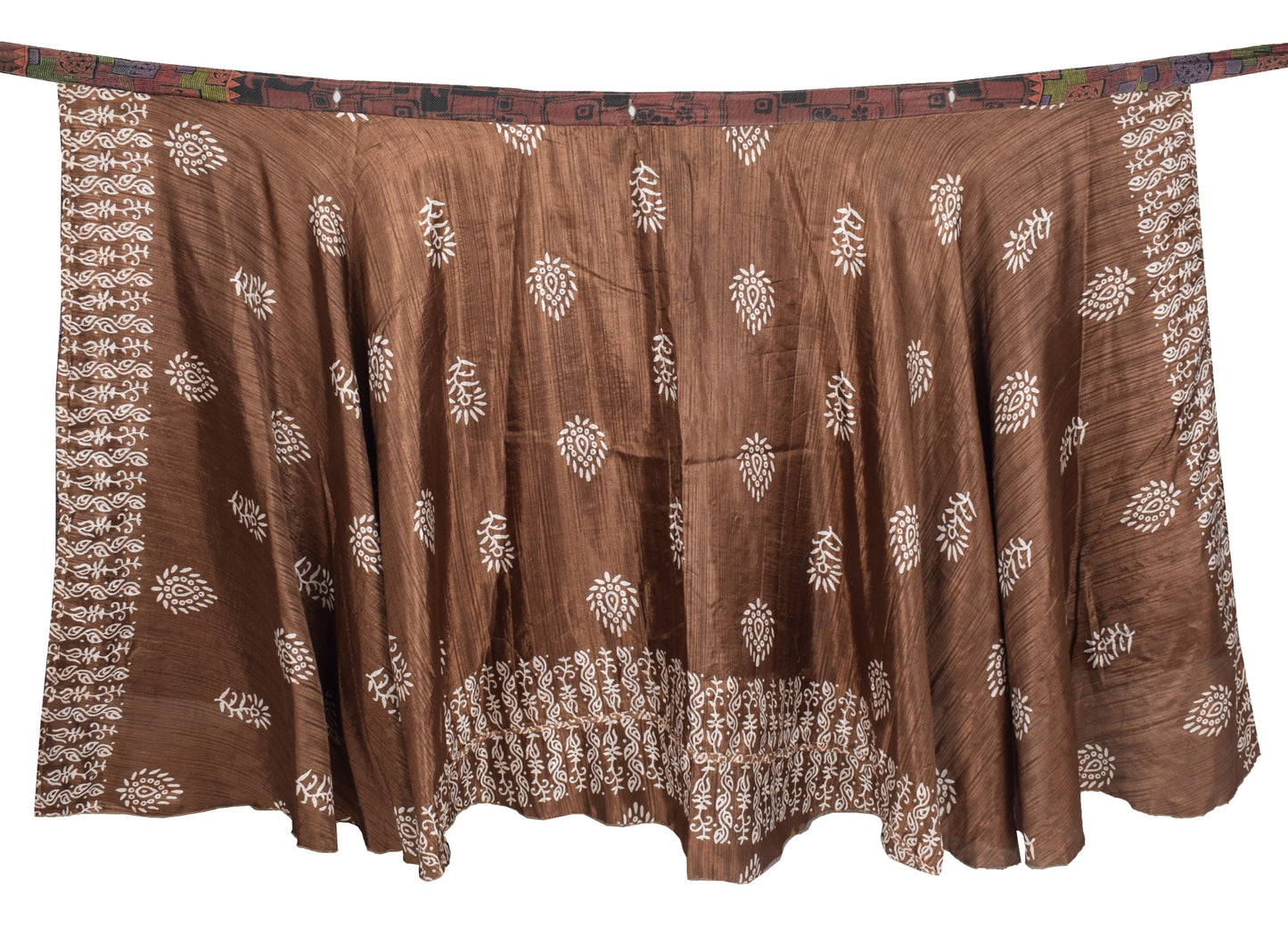 Sushila Vintage Brown Art Silk Saree Magic Wrap Reversible Skirt Beach Dress