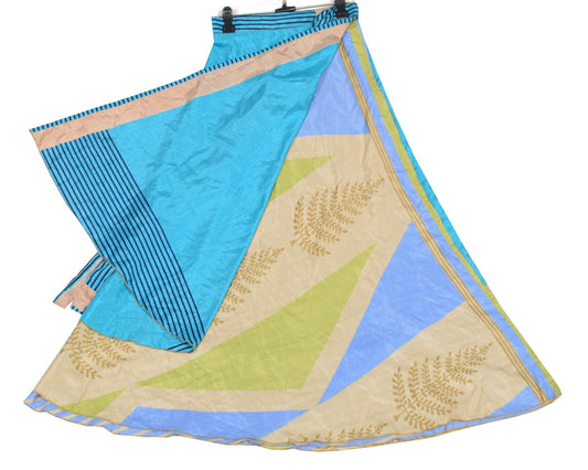 Sushila Vintage Art Silk Saree Magic Wrap Reversible Skirt Aqua Blue BeachDress