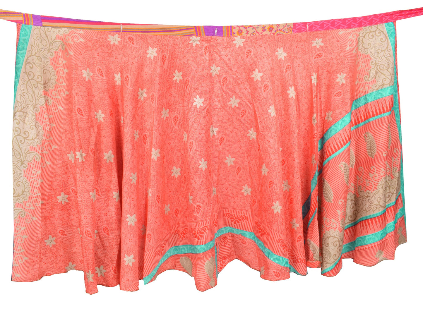 Sushila Vintage Art Silk Saree Magic Wrap Reversible Skirt Peach Beach Dress