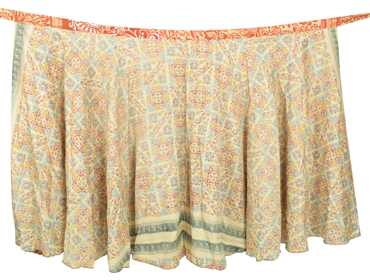 Sushila Vintage Creaem Art Silk Saree Magic Wrap Reversible Skirt Beach Dress
