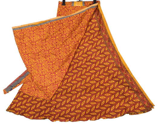 Sushila Vintage Art Silk Saree Magic Wrap Reversible Skirt Floral Red Beach Dress