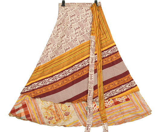 Sushila Vintage Art Silk Saree Magic Wrap Reversible Skirt Beach Dress Multi-Color