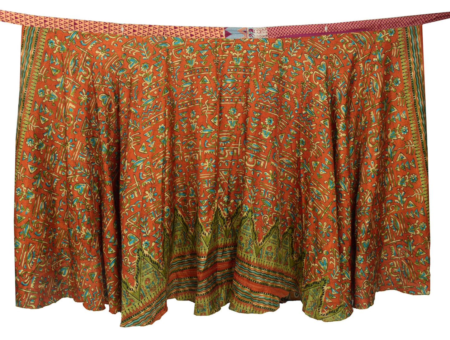 Sushila Vintage Art Silk Saree Rust Magic Wrap Reversible Skirt Beach Dress