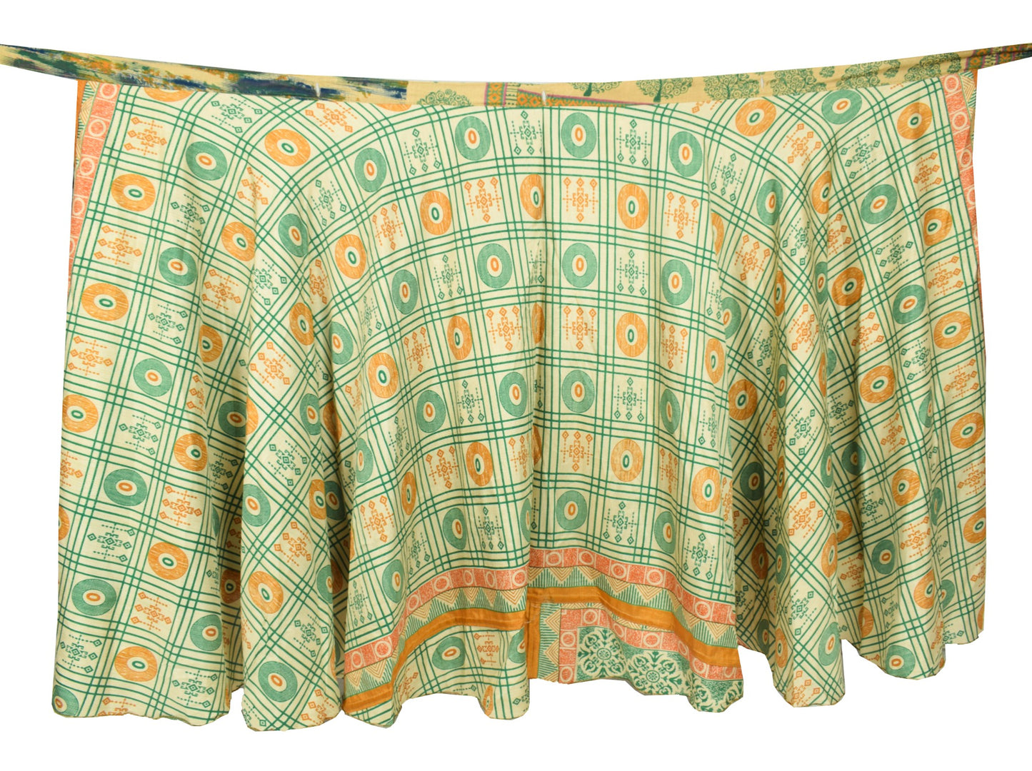Sushila Vintage Silk Saree Magic Wrap Reversible Skirt Cream Green Beach Dress