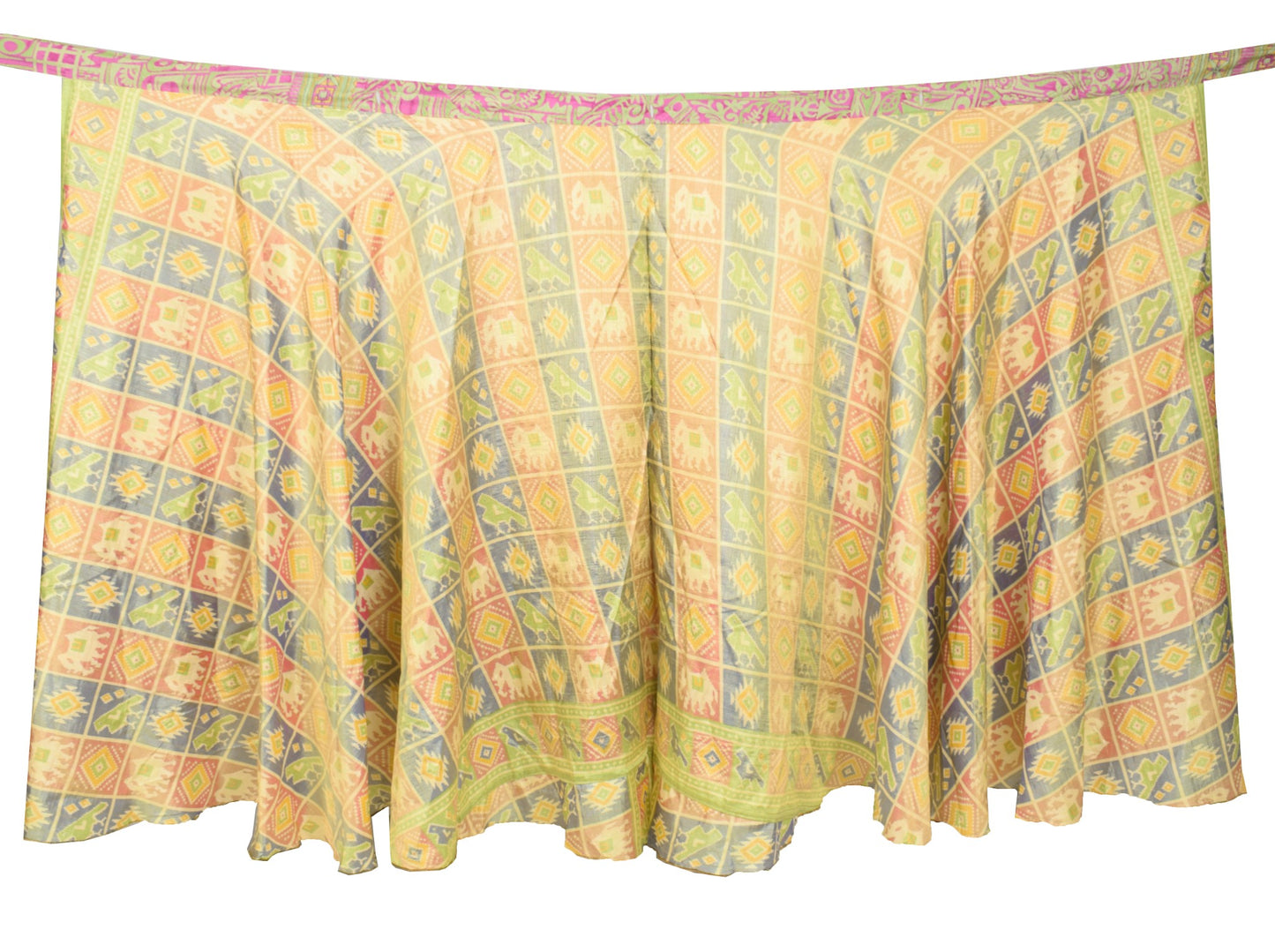 Sushila Vintage Ikat Print Art Silk Saree Magic Wrap Reversible Skirt Beach Dress