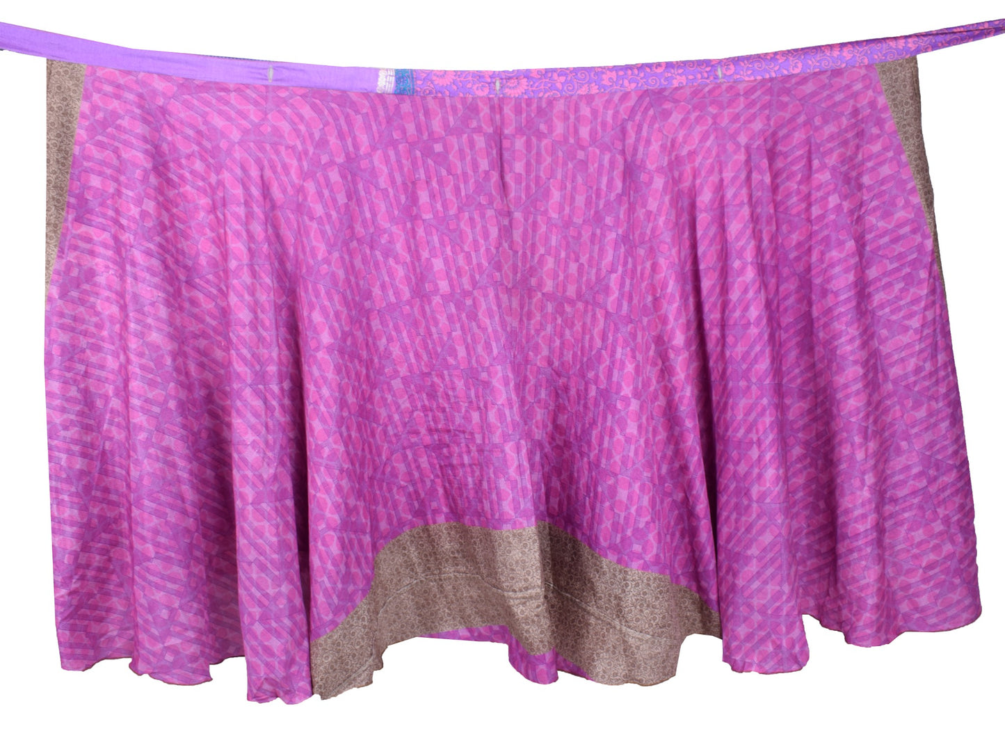 Sushila Vintage Floral Pink Art Silk Saree Magic Wrap Reversible Skirt Beach Dress