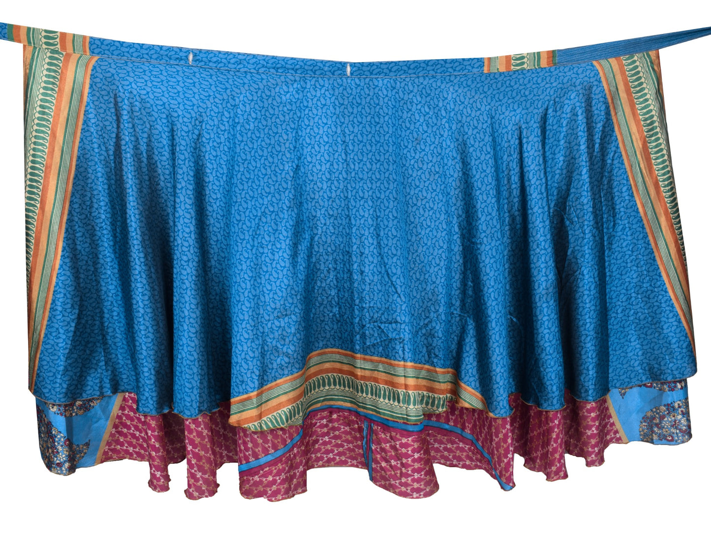 Sushila Vintage Art Silk Saree Magic Wrap Reversible Paisley Print Skirt Beach Dress