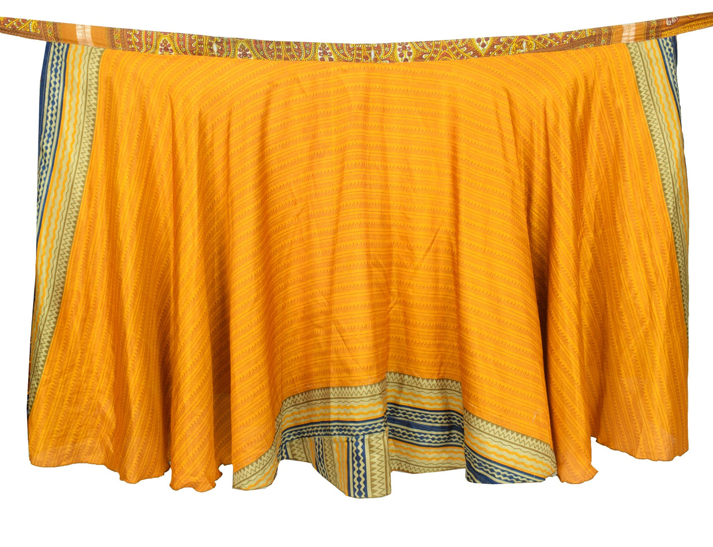 Sushila Vintage Yellow Magic Wrap Reversible Art Silk Saree Skirt Beach Dress
