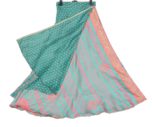 Sushila Vintage Art Silk Saree Magic Wrap Reversible Skirt Beach Dress Green Floral