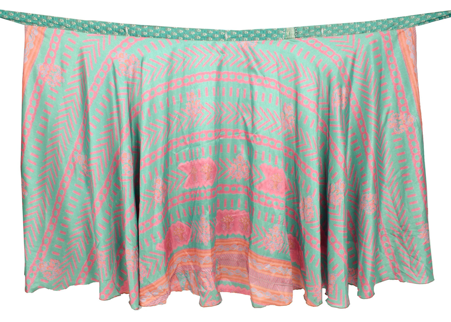 Sushila Vintage Art Silk Saree Magic Wrap Reversible Skirt Beach Dress Green Floral