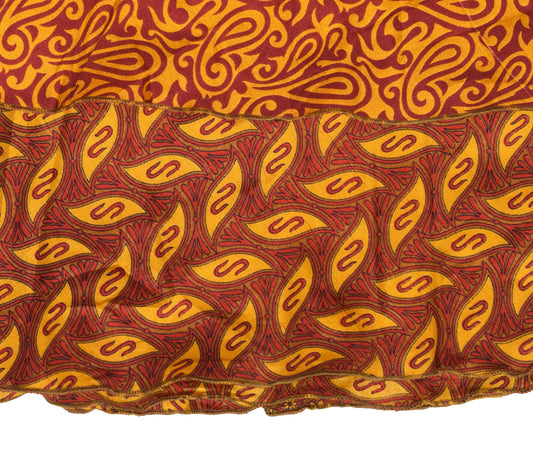 Sushila Vintage Art Silk Saree Magic Wrap Reversible Skirt Red Yellow Beach Dress