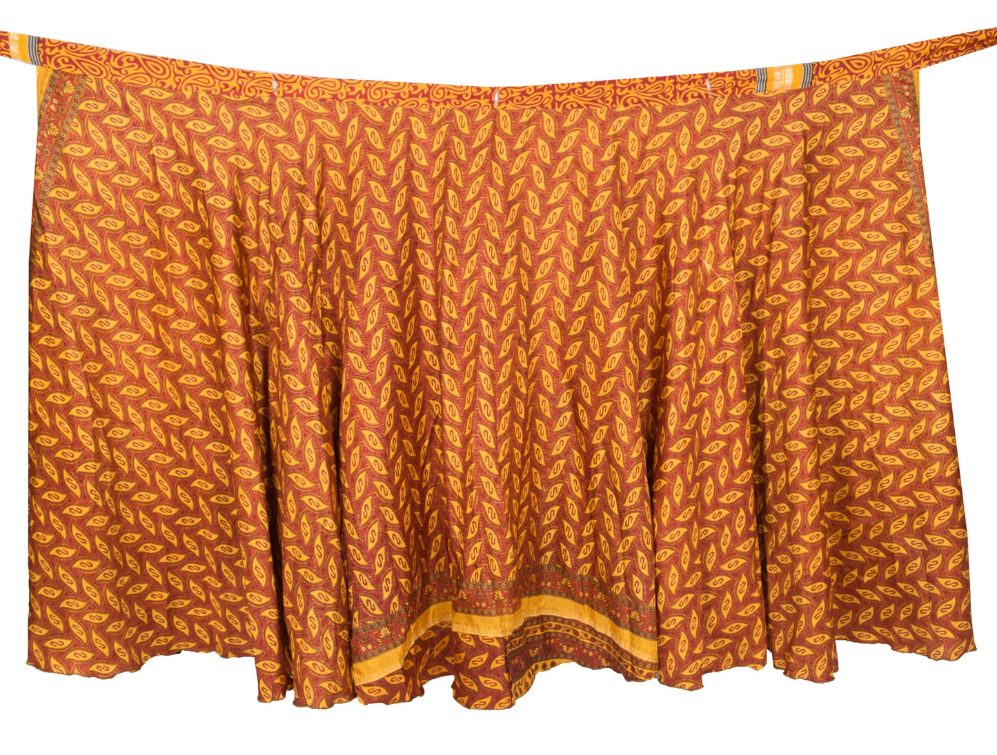 Sushila Vintage Art Silk Saree Magic Wrap Reversible Skirt Red Yellow Beach Dress