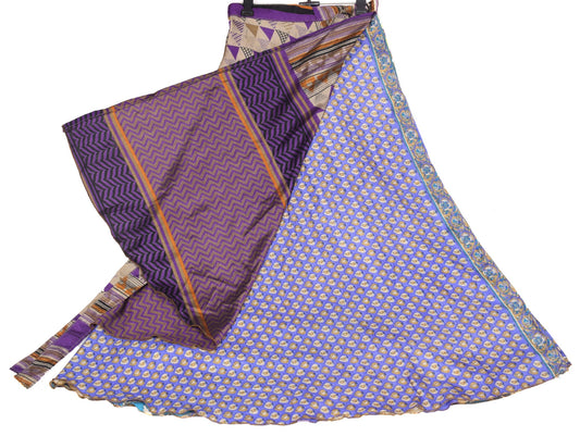 Sushila Vintage Multi-Color Saree Magic Wrap Reversible Skirt Art Silk Beach Dress