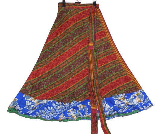 Sushila Vintage Saree MagicWrap Reversible Skirt Blue Bird Art Silk Beach Dress