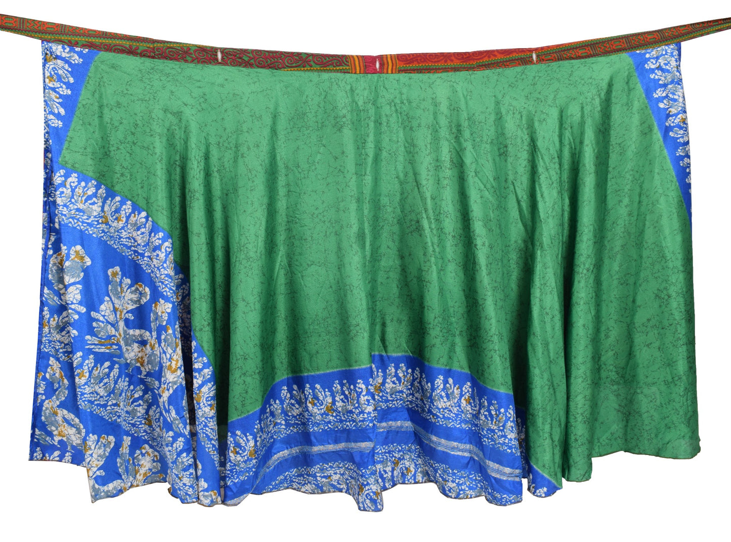 Sushila Vintage Saree MagicWrap Reversible Skirt Blue Bird Art Silk Beach Dress