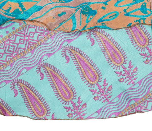 Sushila Vintage Aqua Blue Saree Magic Wrap Beach Dress Art Silk Reversible Skirt