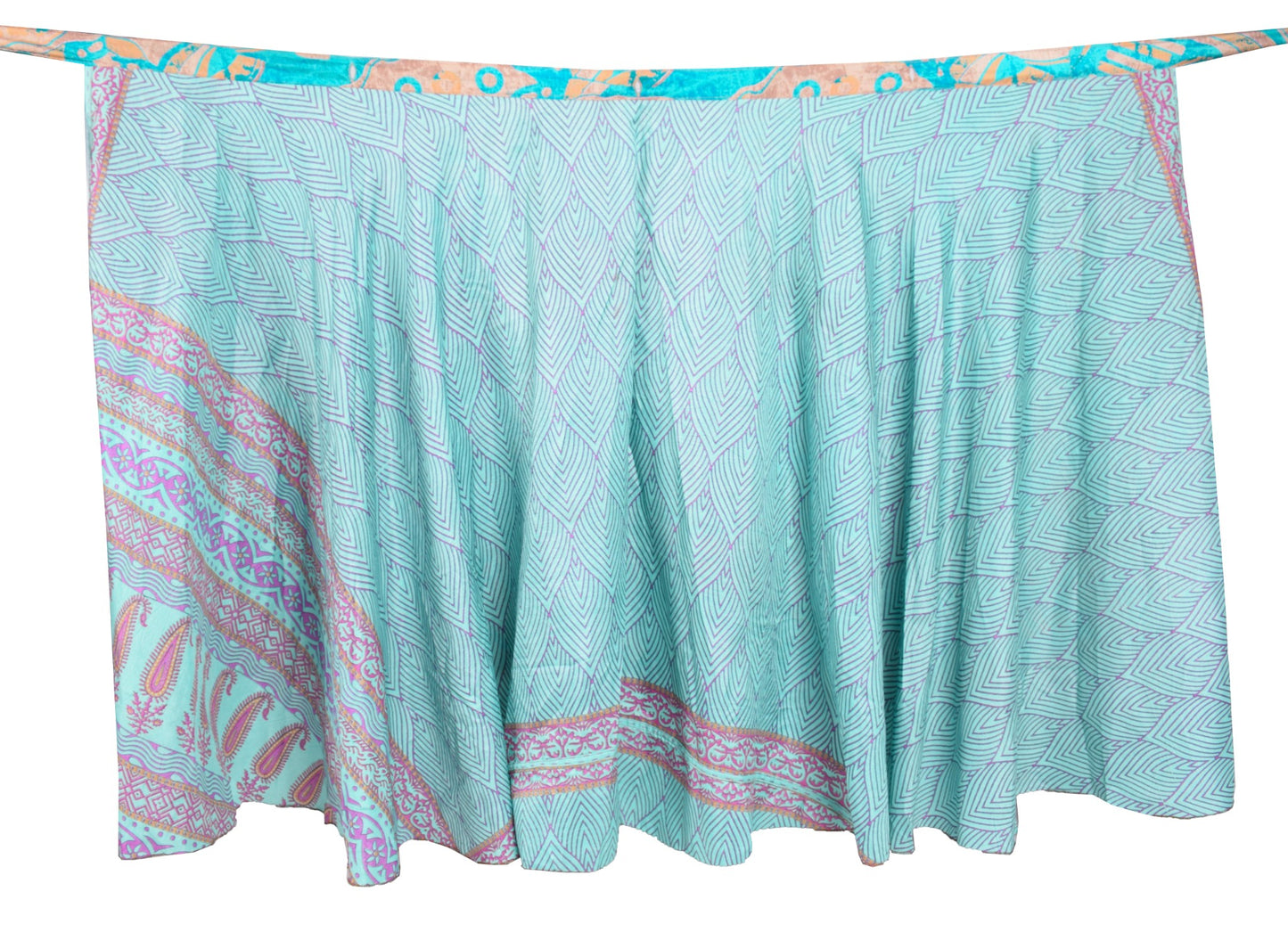Sushila Vintage Aqua Blue Saree Magic Wrap Beach Dress Art Silk Reversible Skirt