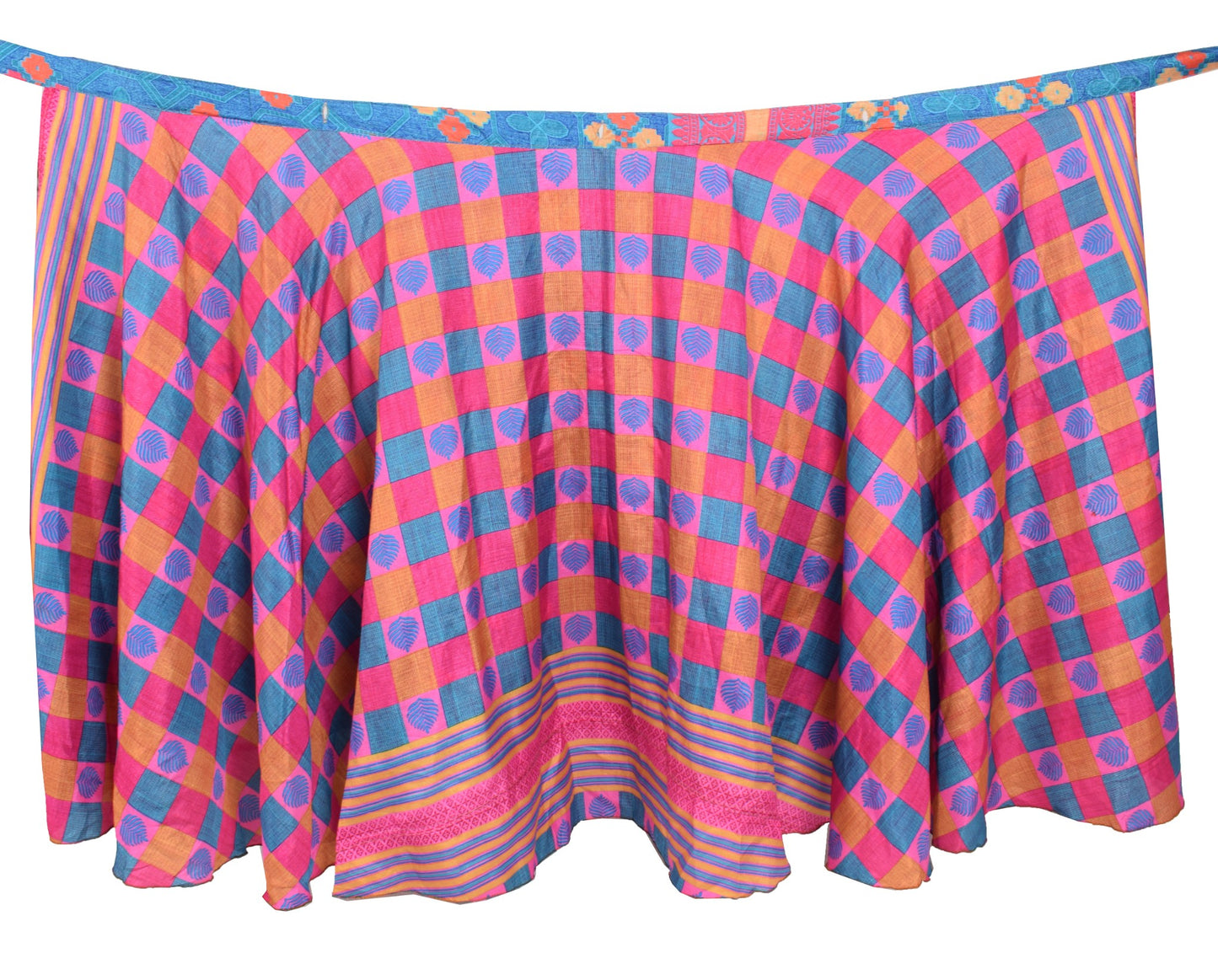 Sushila Vintage Art Silk Saree Magic Wrap Reversible Skirt Pink Blue BeachDress