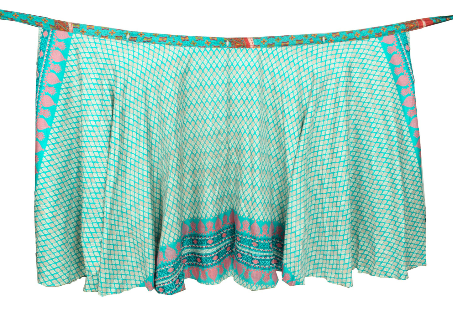 Sushila Vintage Turq. Blue Saree Magic Wrap Reversible Skirt Art Silk Beach Dress