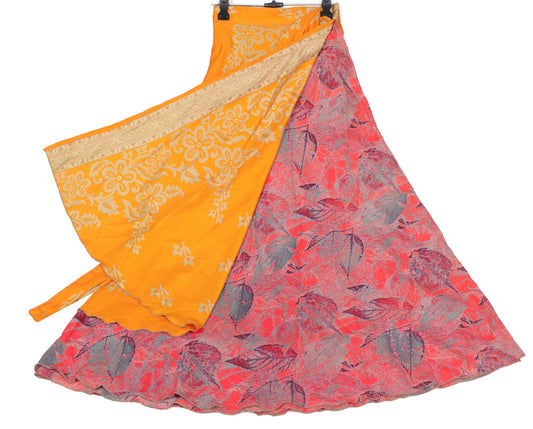 Sushila Vintage Art Silk Saree Magic Wrap Reversible Skirt 2 Layer Beach Dress