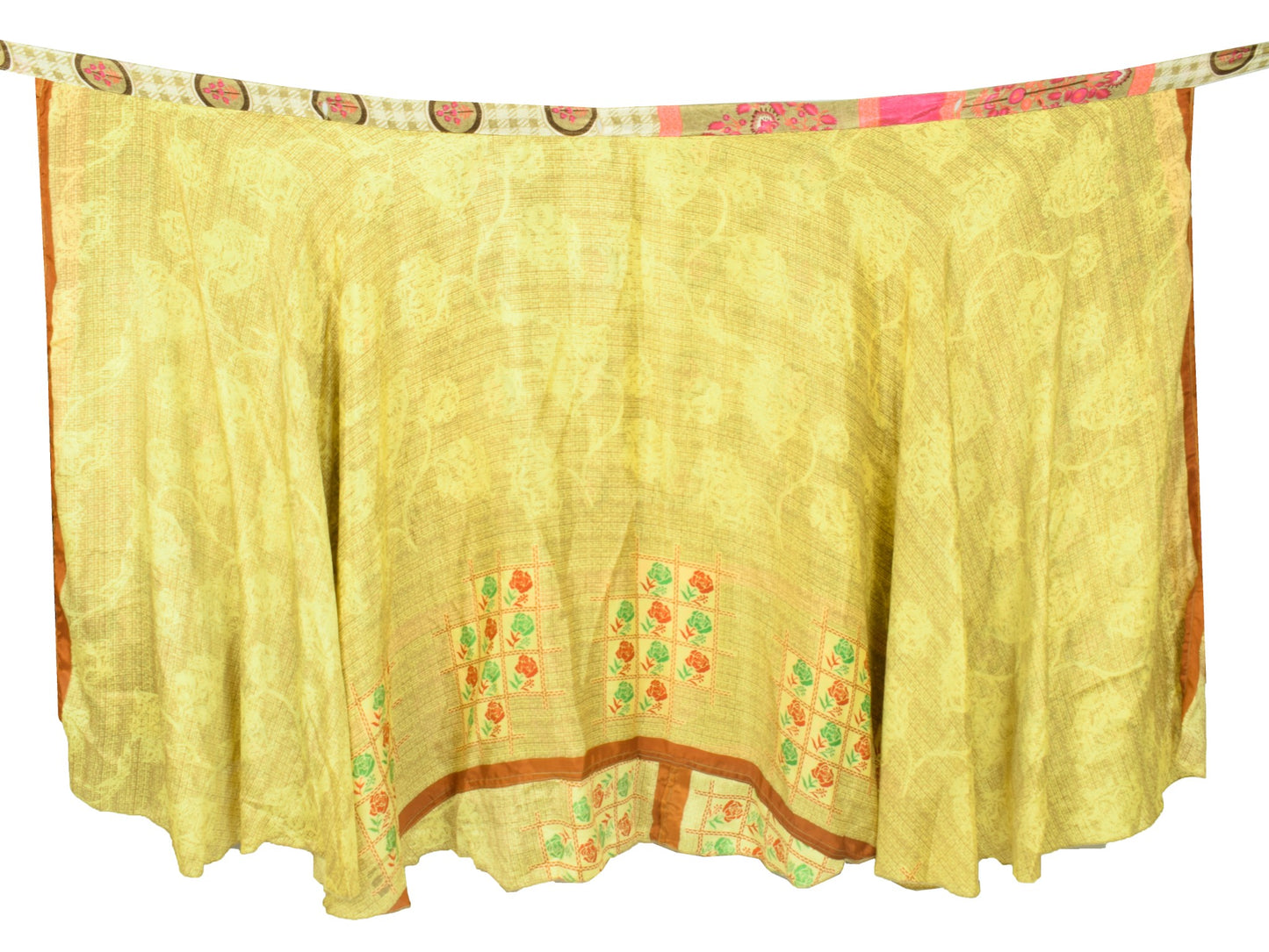 Sushila Vintage Magic Wrap Art Silk Saree Reversible Yellow Skirt Beach Dress