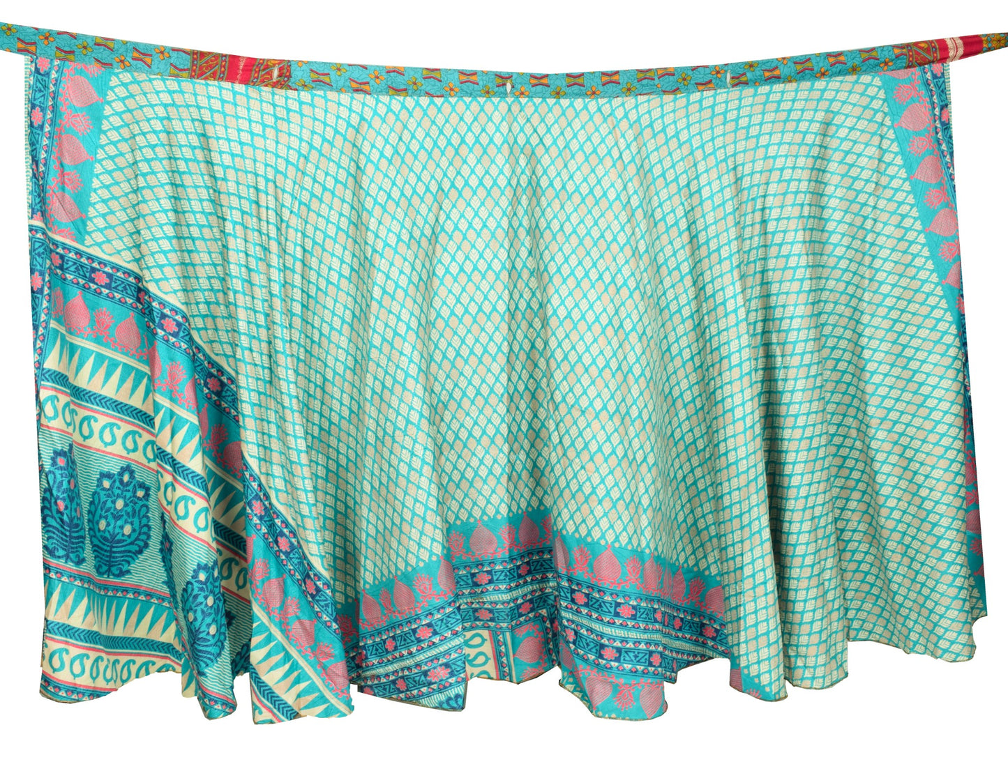 Sushila Vintage Art Silk Saree Magic Wrap Reversible Blue Skirt Beach Dress