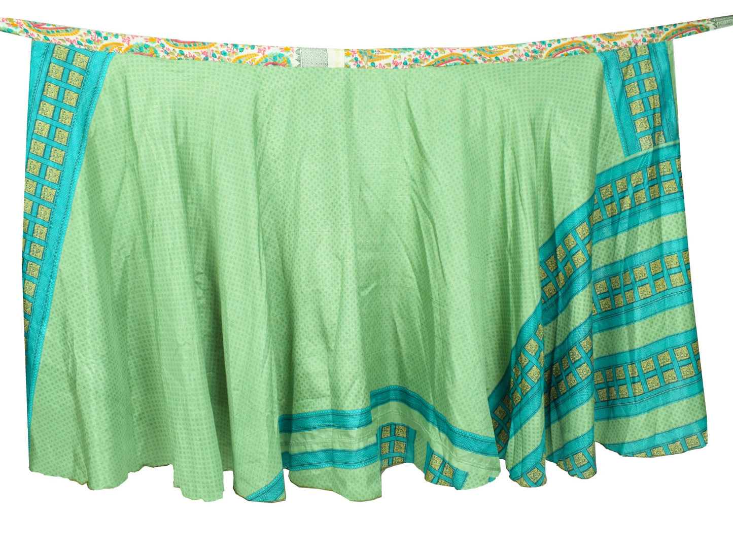 Sushila Vintage Art Silk Saree MagicWrap Reversible Skirt Beach Dress Green Boho