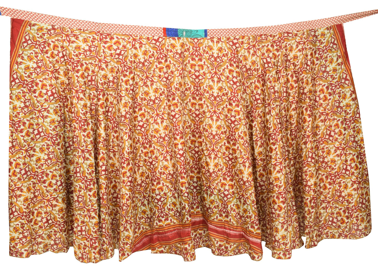 Sushila Vintage Art Silk Saree Magic Wrap Reversible Peacock Print Skirt Beach Dress